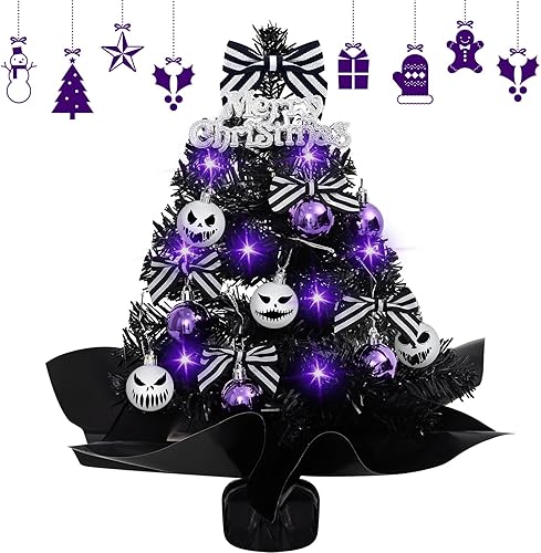Syhood Paquete de 2 mini árbol de Navidad blanco para mesa, árbol de Navidad pequeño con luces, árbol de Navidad de 18 pulgadas, decoración de