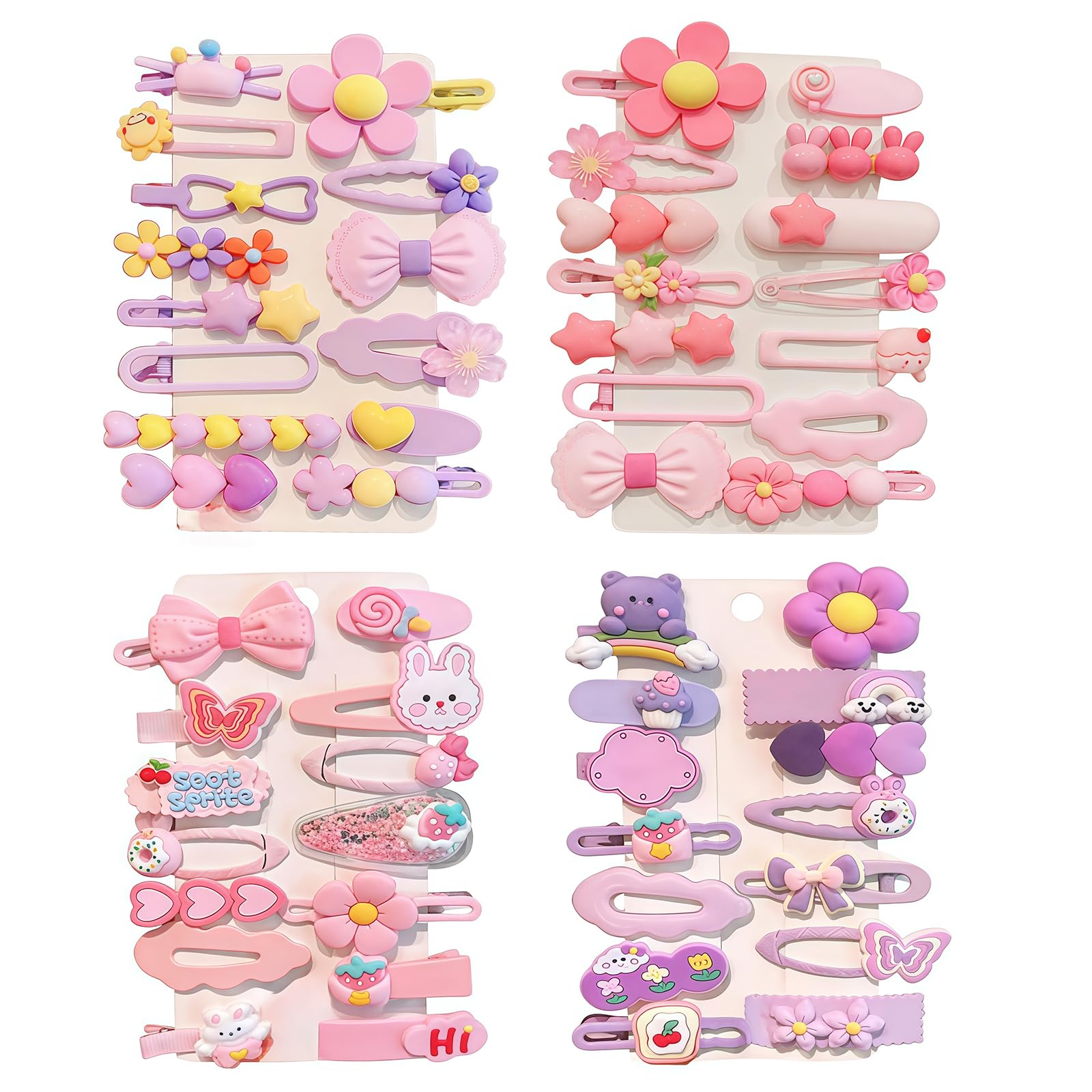 VelvetGlow 56 Pcs Girl Hair Clips Cute Clips For Toddler Girls Hair Accessories Rabbit/Flower/Bow Colorful Patterns