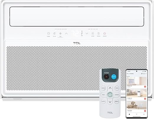 TCL H8W4KW 8,000 Q-Series Inverter AC, Ultra-Quiet 32dB Fan & 40dB, 38% Energy Saving, 3-Step Install, Open-able Window, Works with Smart Home Devices, Cools up to 350 Sq. Ft, 8000 BTU, Bright White