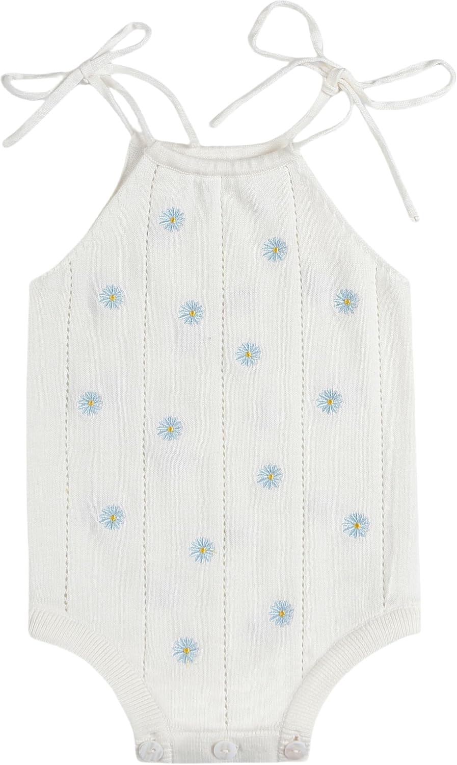 Baby Girls Cotton Knit Bodysuit Sleeveless Vest, Inspired Infant Clothing Outfit Romper with Floral Embroidery