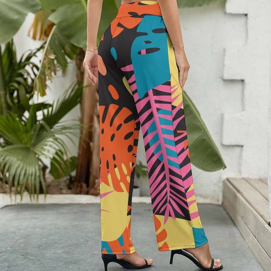 LindaWorks トロピカル柄 ヨガパンツ　M 新品未使用 Amazon.co.jp: ワイドパンツ トロピカル柄 ヤシの葉とボタニカル柄