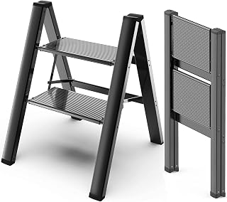 2 Step Ladder Aluminium,Folding Ladder,Portable Foldable Step Ladder with Wide Anti-Slip Pedal,Step Stools for Adults,Lightweight,330 Lbs Capacity