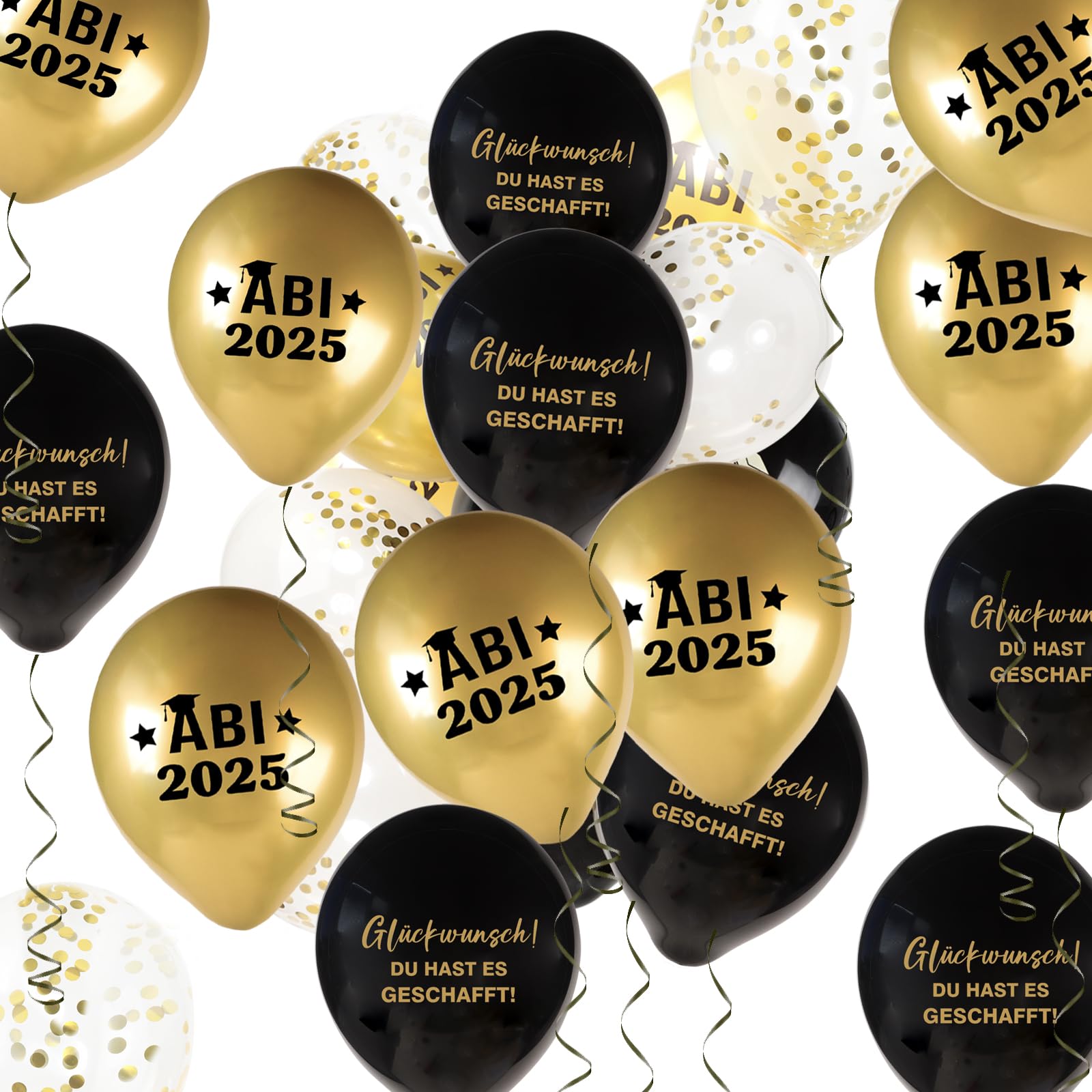 Abschlussball-Banner 2025, 180 X 110 Cm | Schwarz-Gold-Silber, Mit 2 Ballballons | Für Abschlussfeier, Party-Deko