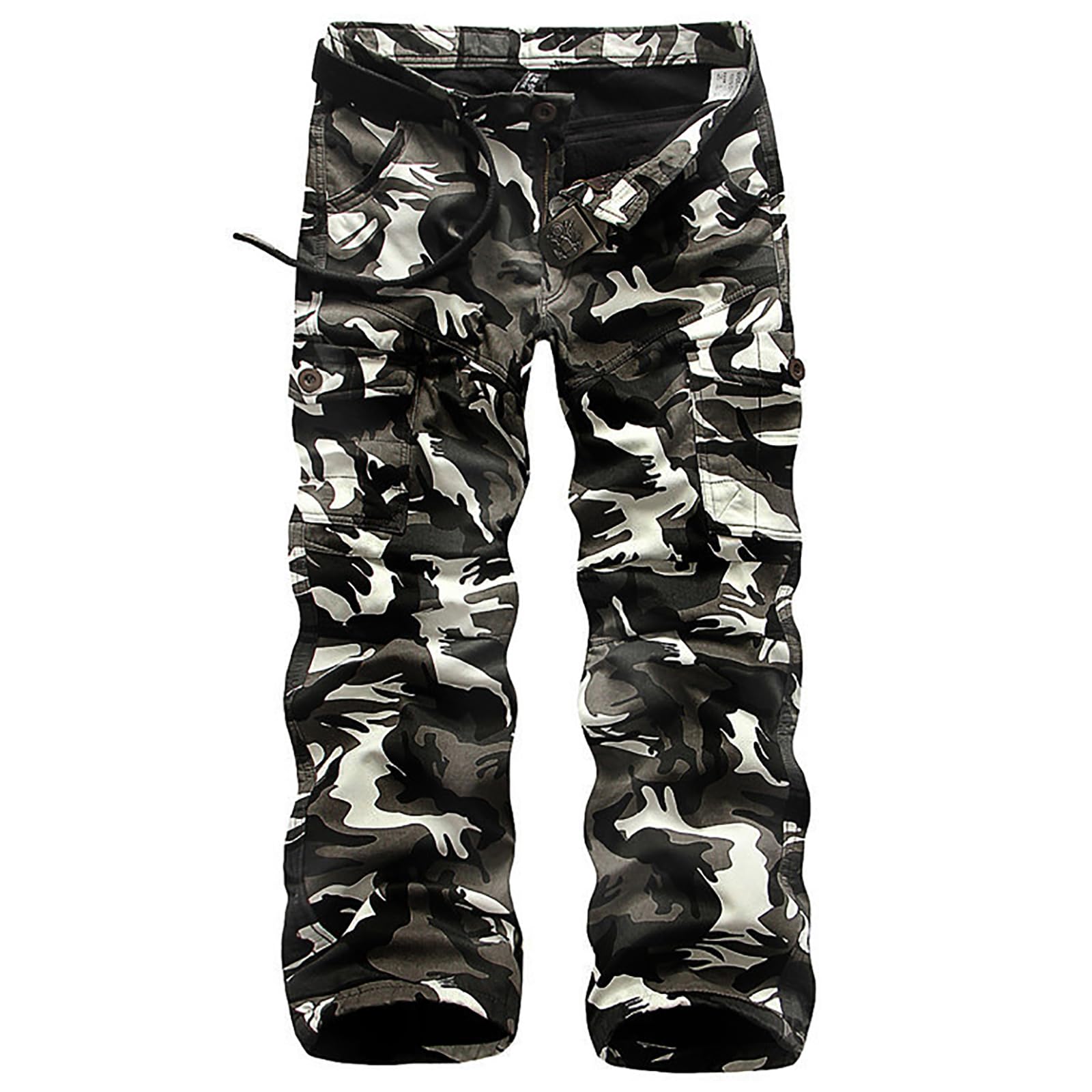 Kinroco Men's Black Camo Warm Fleece Lined Cargo Trousers Army Camo Combat Work Trousers Softshell Pants With Mulit Pockets(Size:34w,Color:black Camo)