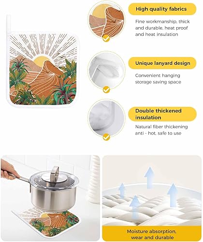 Miniatura 2 de 3 Packs Geometric Boho Pot Holders Sets for Kitchen,Oven Pan Plate Bowl Pads Heat Proof Mat with Hanging Loop,Terry Cloth Potholders Soft Grip for