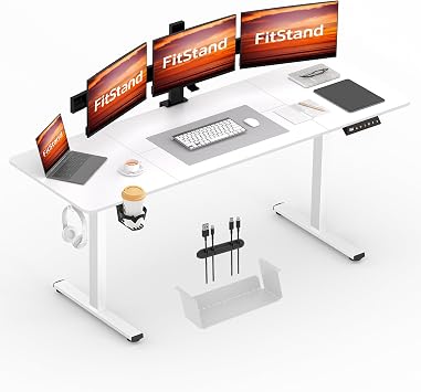 200x80cm Electric Height Adjustable Standing Desk, Sit Stand Desk, Computer Desk With Hooks, Cupholder, Memory Function, Suitable For Office And Home - White