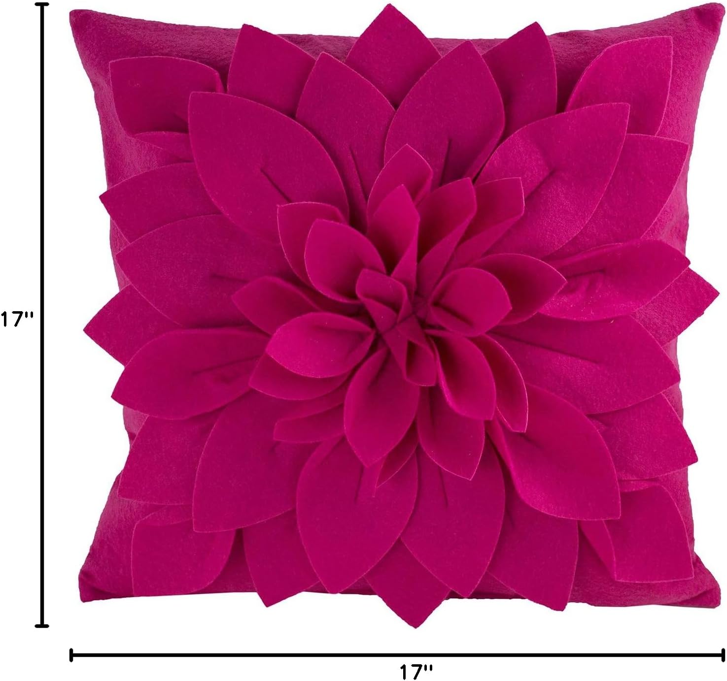 Fennco Styles Sara's Garden Collection Contemporary Felt Dahlia Petal 17 x 17 Inch – Fuchsia Throw Pillow for Couch, Bedroom and Living Room Décor