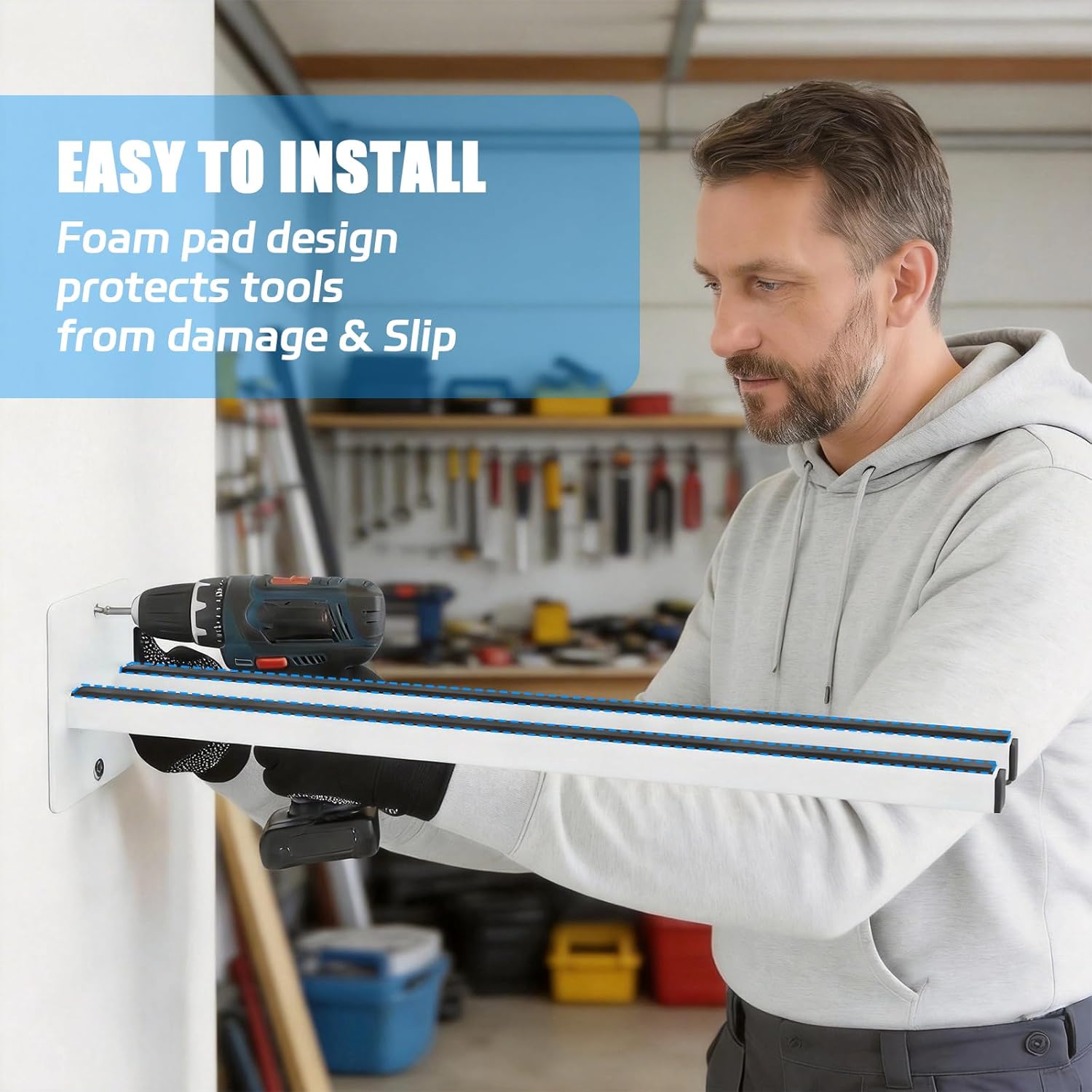 Extra Wide Tool Rack Wall Mount – Heavy Duty Shovel Holder for Garage, Shed & Barn, Powder Coated Steel Organizer for Shovels, Rakes, Brooms, Truck Storage (3.5 x 4.5 x 17.3 in, 4 Pack)