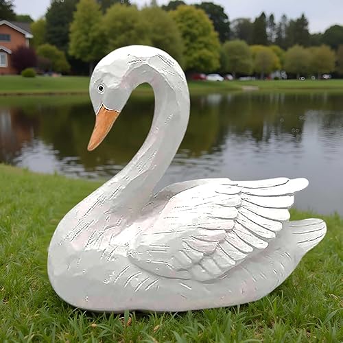 Miniatura 5 de Estatua de cisne de resina para el hogar y el jardín, elegante figura de cisne blanco de 8.66 pulgadas, adorno de césped al aire libre, escultura de