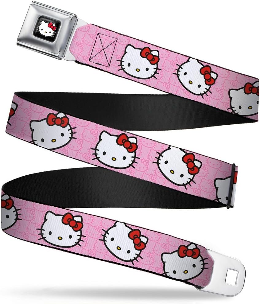 Buckle-Down Seatbelt Belt - Hello Kitty Random Faces w/Pink Print - 1.0" Wide - 20-36 Inches in Length