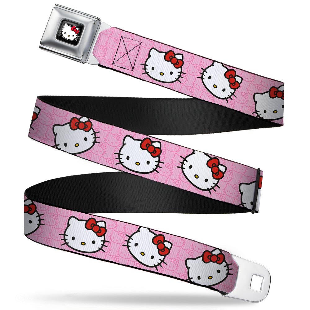 Buckle-Down Seatbelt Belt - Hello Kitty Random Faces w/Pink Print - 1.0" Wide - 20-36 Inches in Length