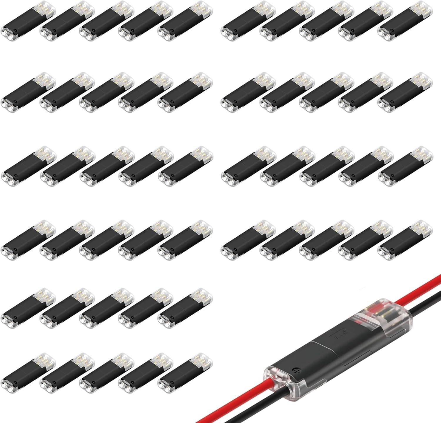 50PCS Double Low Voltage Wire Connector with Locking Buckle, Reliable Connection Small Track Lighting Strip Connectors for Home Bedroom Office Outdoor