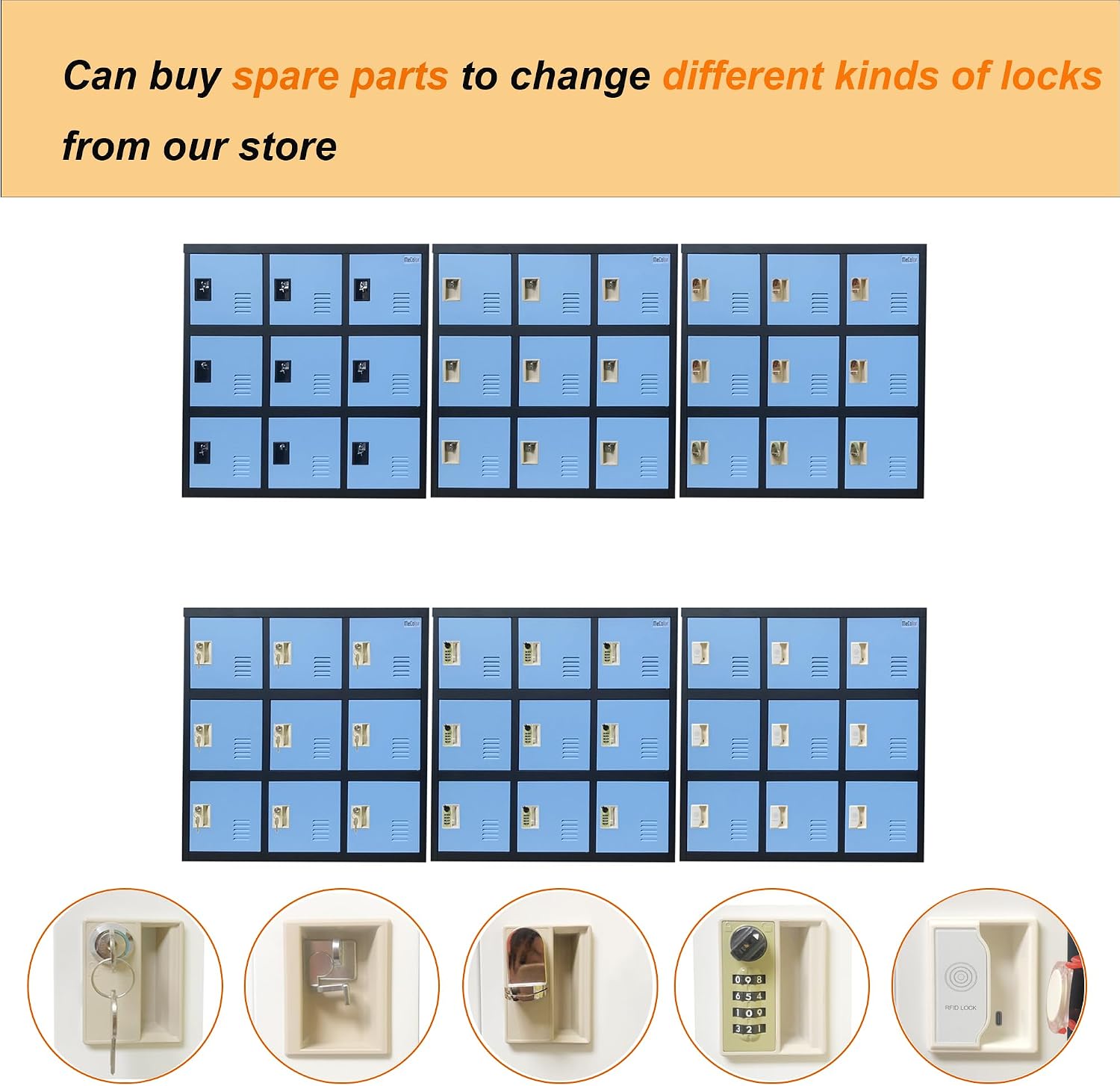 MECOLOR Steel Office Locker Cabinet, Lockers for Employees, Small Lockers for Kids Bedroom and Cubby Locker Padlock (P9D Blue)