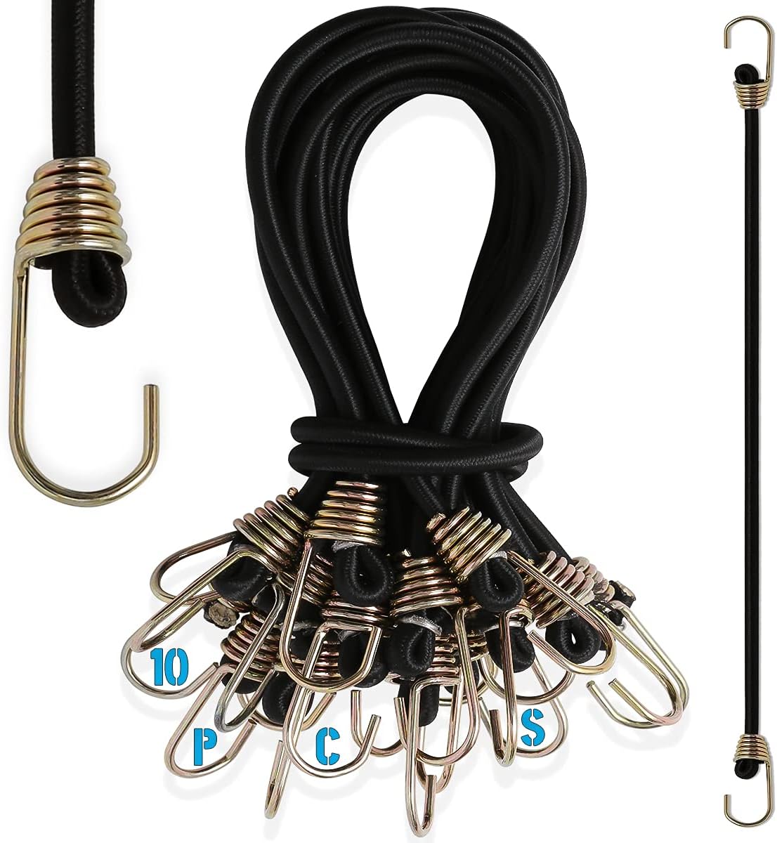 10 Pack Bungee Cords with Hooks, 9 Inch Rubber Mini Bungee