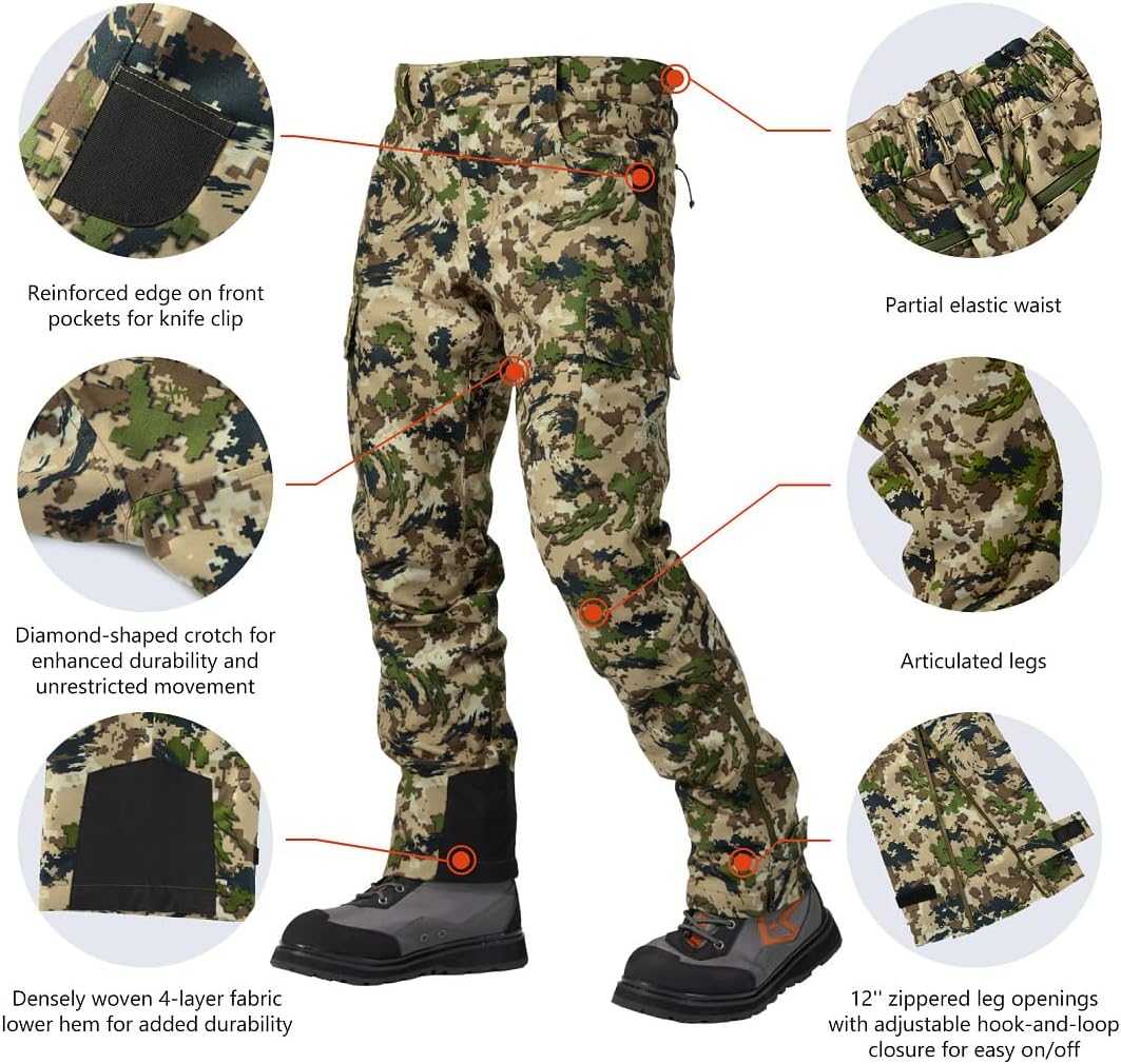 BASSDASH Walker-Lw Men’s Waterproof Breathable Hunting Pants with Silent Outer Fabric for Fishing Turkey Upland