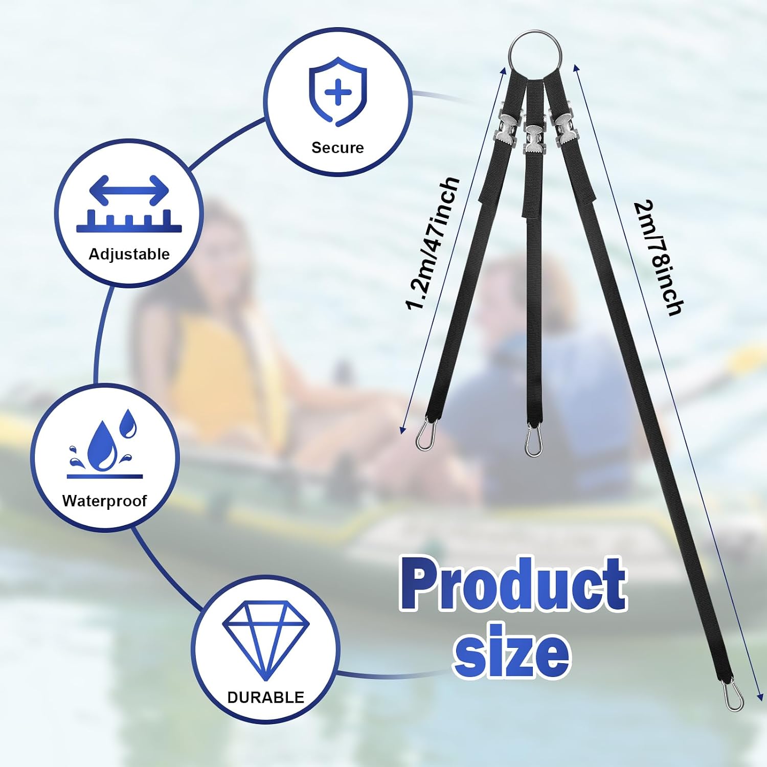 3 Leg Universal Dinghy-Lift Slings for Inflatable Boats, Adjustable 3 Point Sling for Inflatable Dinghies, Stainless Steel Boat Lift Accessories with Thickened Nylon Webbing, Load Capacity 1000 lbs