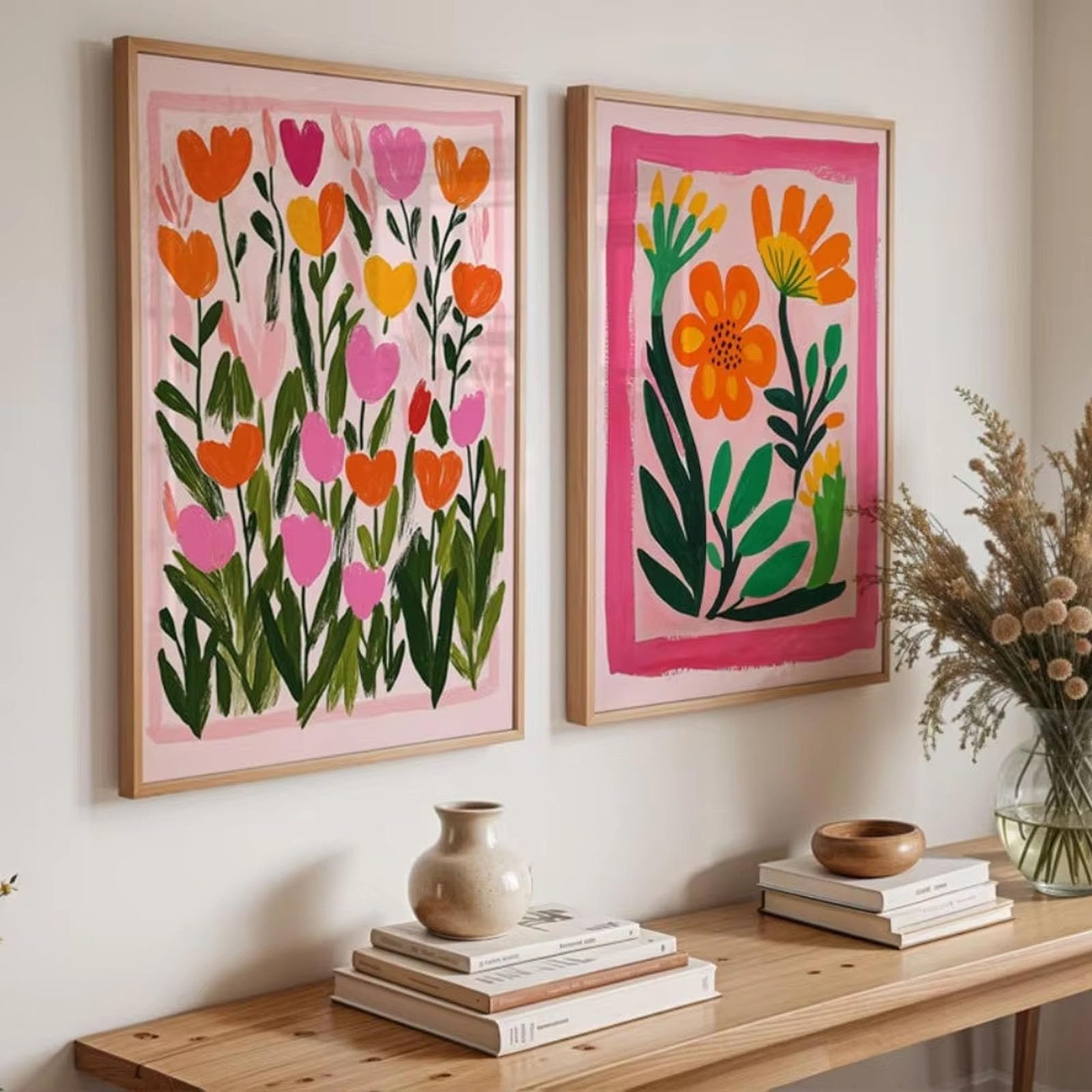 JORCEDI Set of 2 Posters, Modern Plant and Flower Posters, Bold Colours, Vibrant Landscape Wall Art Posters, Modern Home, Unframed (AB,21x30cm)