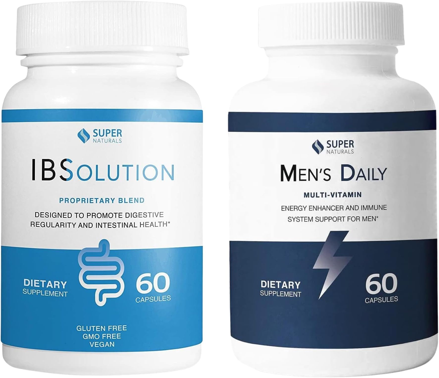 IBSolution and Men's Multivitamin Bundle - All-Natural Supplement to Support Digestive Health, Gas, Bloating and Constipation, Immune System Support for Men - 60 Capsules, 2-Pack