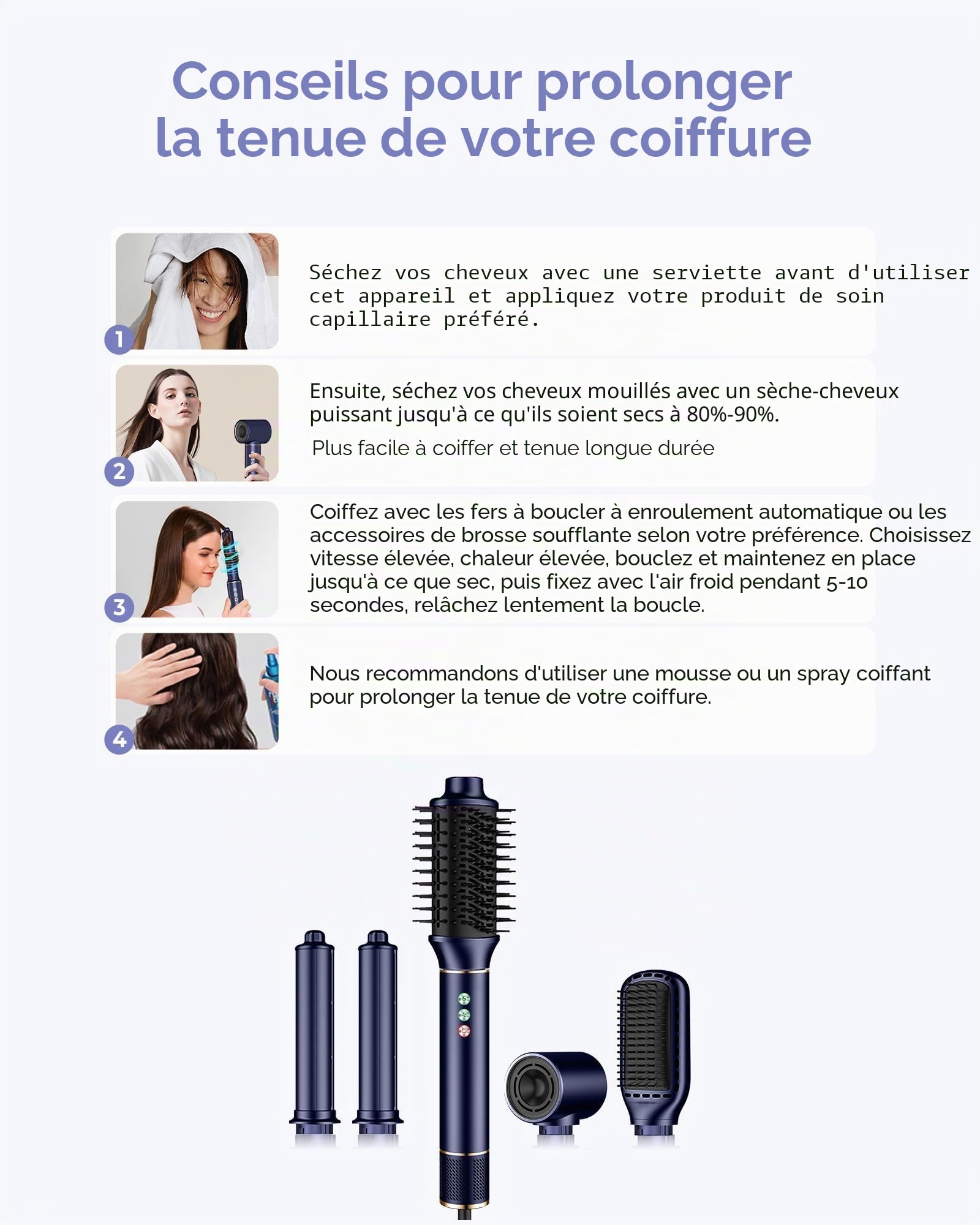 MogaWave Seche Cheveux 5 en 1 Air styler avec Sèche-cheveux de 110000 tr/min 20M/S pour un Séchage Rapide, Hair Styler de 320 Millions d'Ions avec Fer A Boucler, Brosse Lissante ＆ Brosse Volumisante