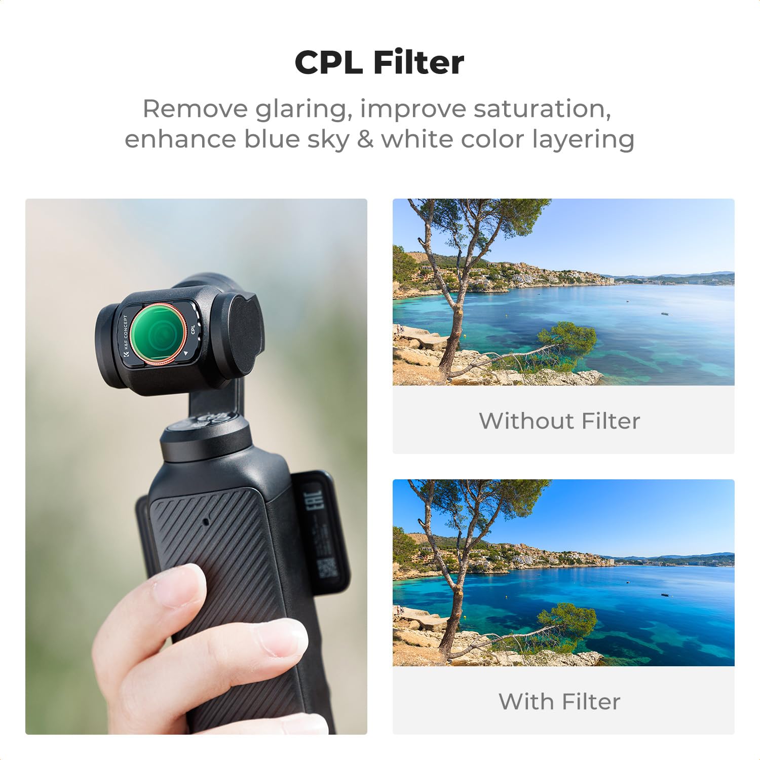 K&F CONCEPT Zestaw filtrów 4-pak kompatybilny z DJI Osmo Pocket 4/3 | Magnetyczny CPL + obiektyw szerokokątny + ND2-32 + czarne filtry dyfuzji 1/4, szkło optyczne z 28-warstwową nanopowłoką FD161