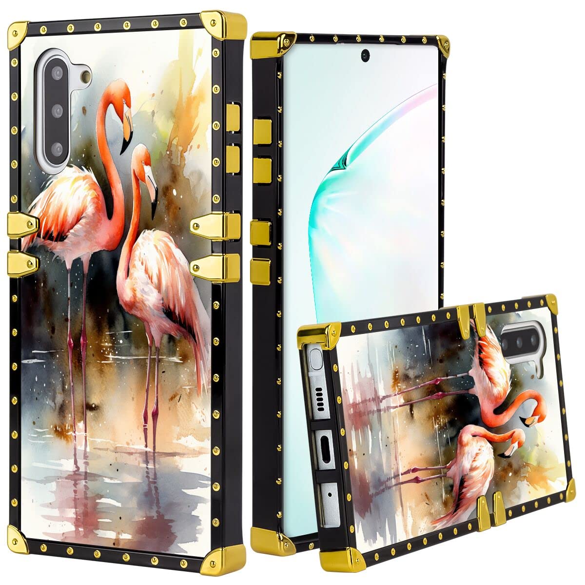 SANTUO Designed Phone Case for Samsung Galaxy Note 10 with Flamingo Birds Art-10 Pattern Shockproof and Dropproof Black Frame Smartphone Protective Case