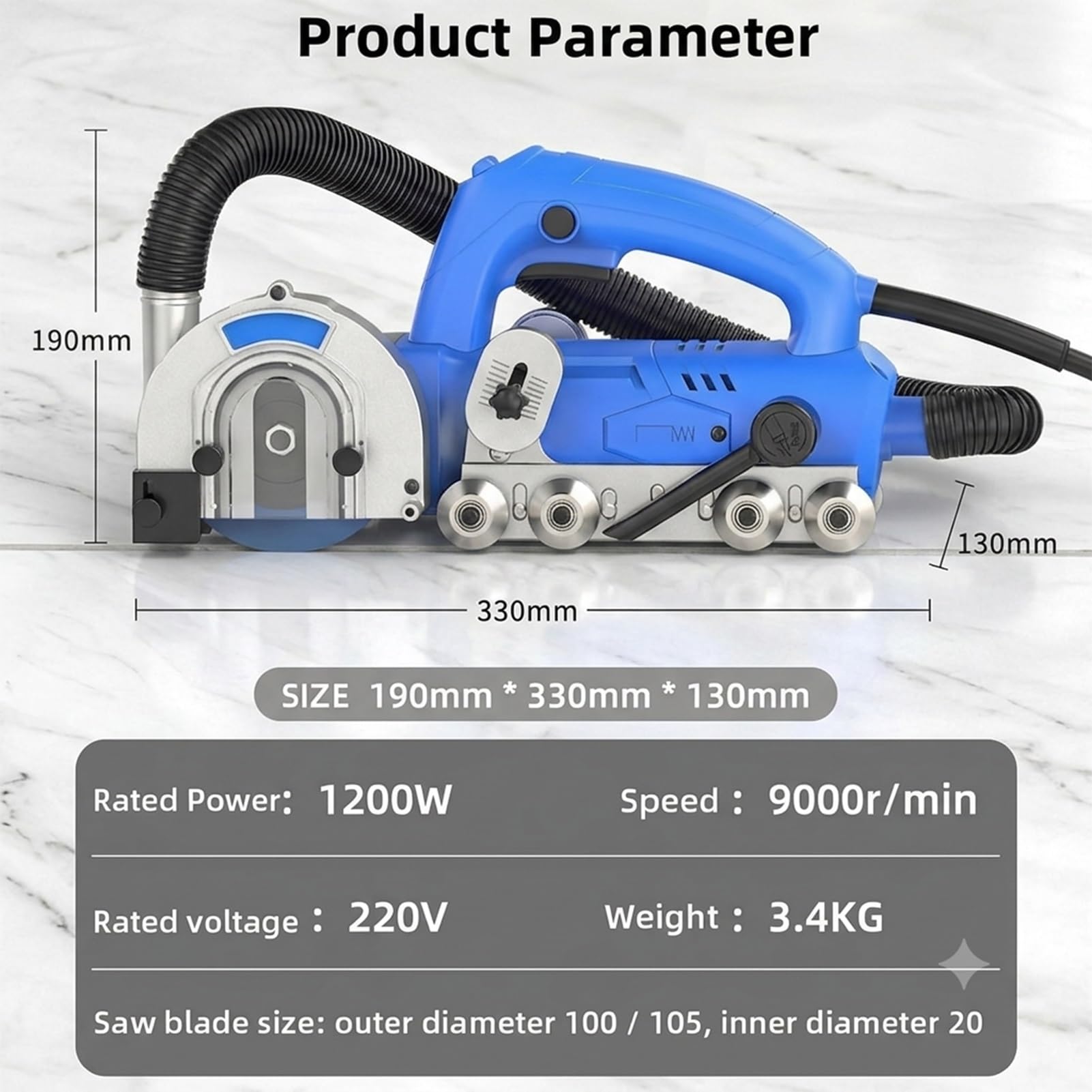Cortadora de Azulejos 1200W 9000 Revoluciones por Minuto Eliminador de Juntas Electrico con Succion de Polvo Integrada y Hoja de Diamante para Ceramica Porcelana