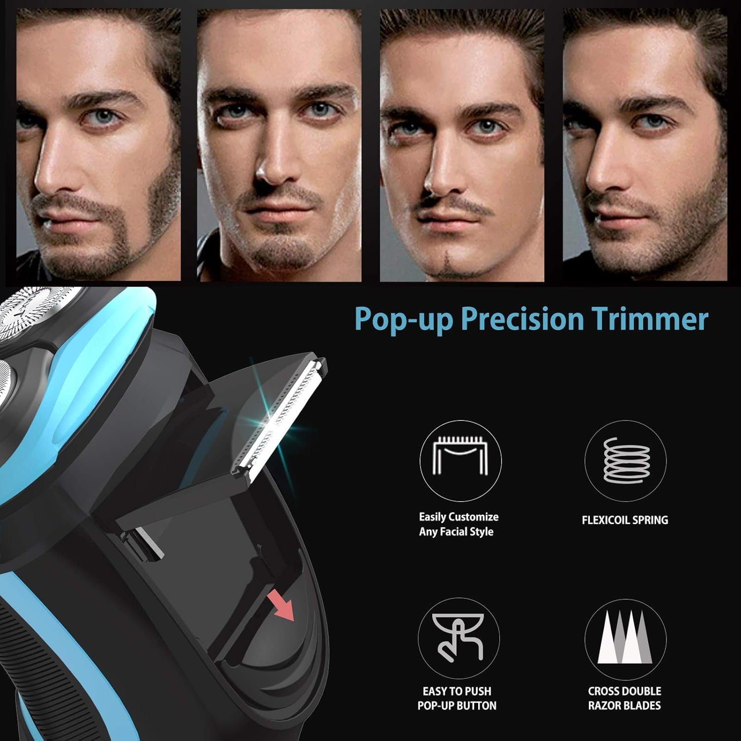MAX-T Men's Electric Razor, 3D Rotary Shaver with Pop-Up Trimmer