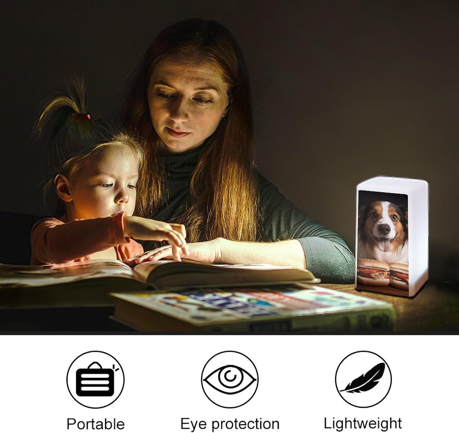 Desk Lamp Table Lamp with 2 Lighting Modes Battery Operated Dog Holding A Hot Dog Reading Lamp for Bedroom Nightstand