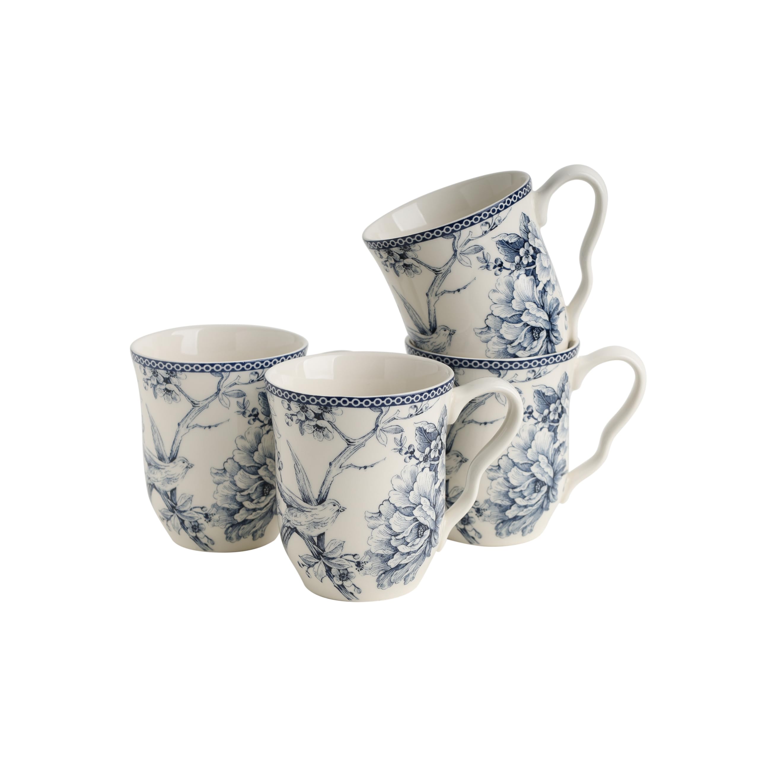222 Fifth Adelaide Large Coffee Mugs Set of 4, 14.5 oz Porcelain