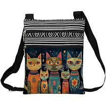 Cat Pattern Crossbody Handbag with Zipper Floral Kitten Kitty Aesthetic Present for Cat Lovers Woman