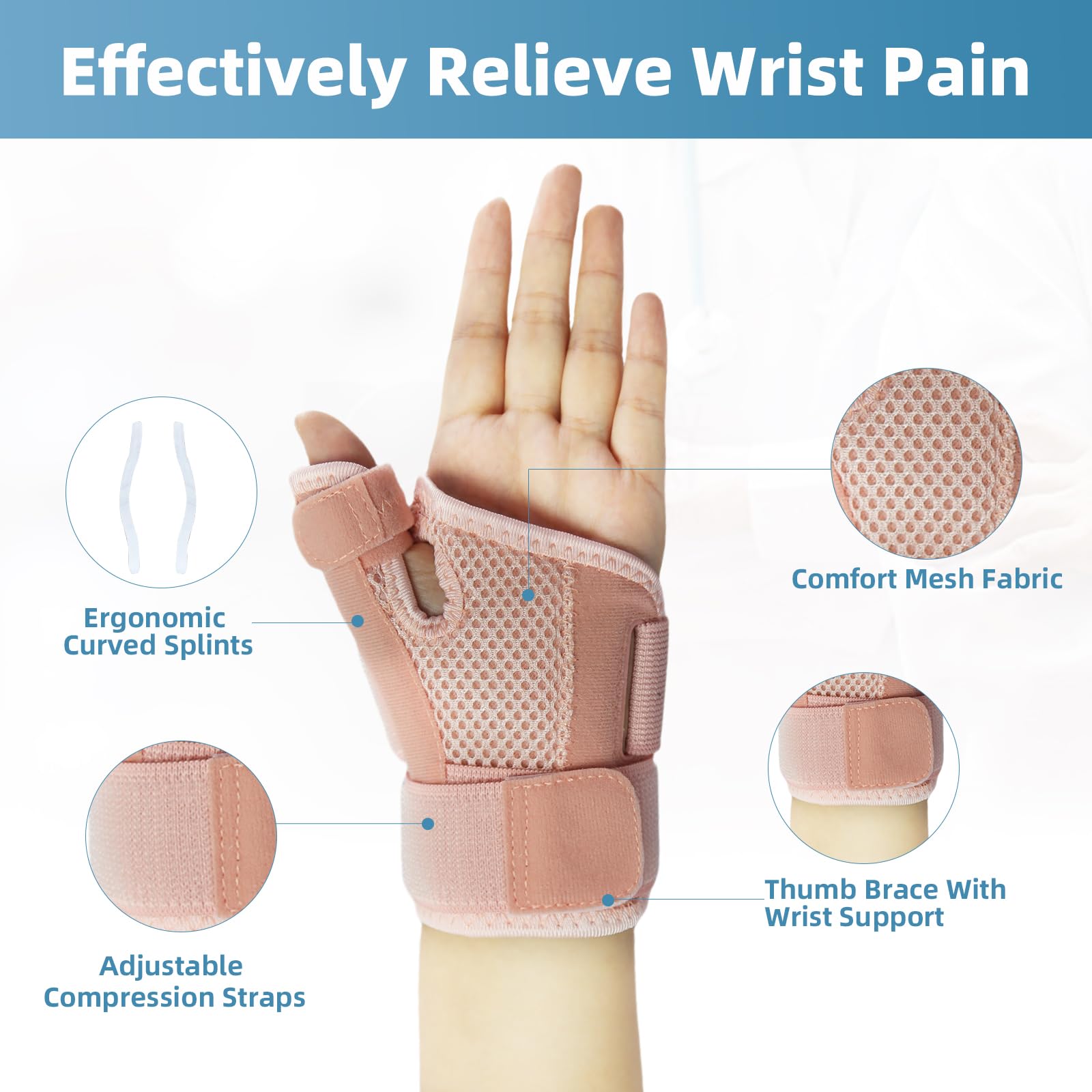Malloraned Adjustable Thumb Brace,Wrist Support for Tenosynovitis Braces,Pain Relief for Thumb Sprains, Arthritis, and Tendonitis,Thumb Splint for Left and Right Hands(Pink)