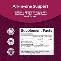 Vista 3 de Advanced Multi Collagen Complex - Suplemento de biotina y colágeno para hombres y mujeres con bioperina y vitamina C - Píldoras de colágeno tipo 1