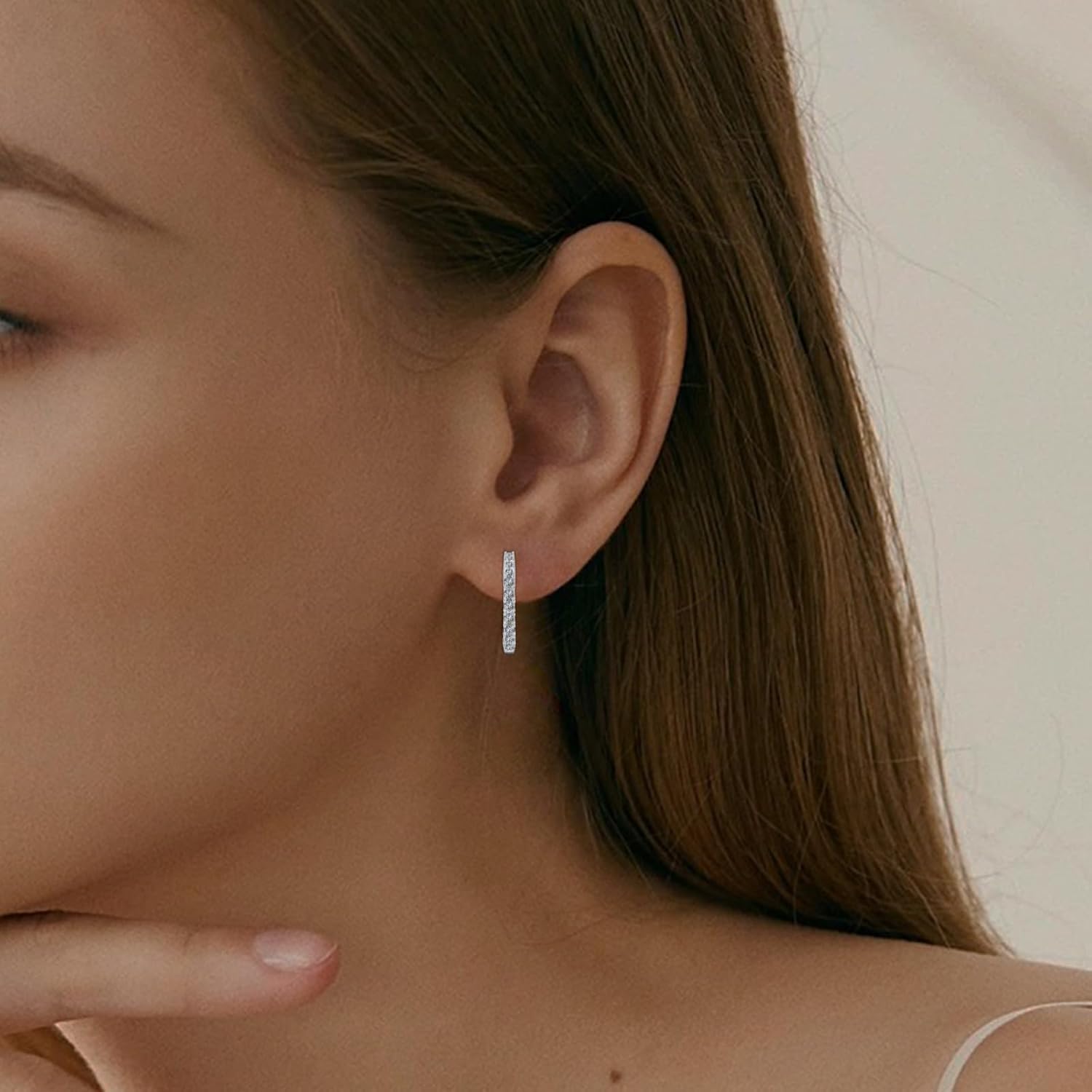 Sterling Silver Open Hoop Earrings for Women Hypoallergenic Cubic Zirconia Half Hoop Earrings Sparkly Jewelry Gift - Image 3