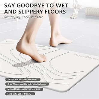 AQUASTONE Stone Bath Mat Extra Large - Non-Slip Super Absorbent Diatomaceous Earth Shower Mat - Fast-Drying Mat for Kitchen Counter, Tub & Bathroom Floor - Engraved GRAP Life White 77cm x 44cm 4103”
