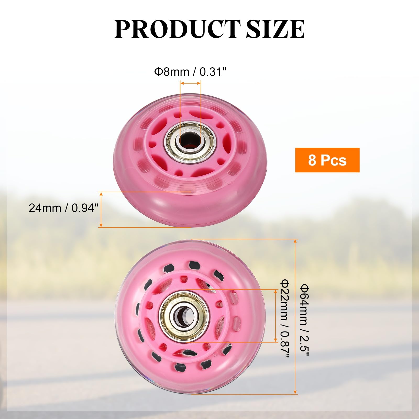 Ruote per pattini in linea con cuscinetti, ruota di ricambio per pattini in linea per interni e esterni (64 mm, confezione da 8, rosa)