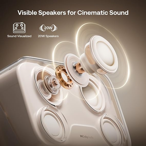 Aurzen BOOM mini Smart Projector Bundle with Adjustable 17.343.3 in Height Projector Stand, 20W Dolby Audio, Real-Time Focus, 4K Supported Smart Portable Home Theater Projector Outdoor, Off-white