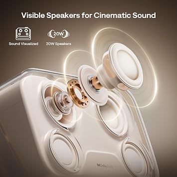 Aurzen BOOM mini Smart Projector Bundle with Adjustable 17.343.3 in Height Projector Stand, 20W Dolby Audio, Real-Time Focus, 4K Supported Smart Portable Home Theater Projector Outdoor, Off-white