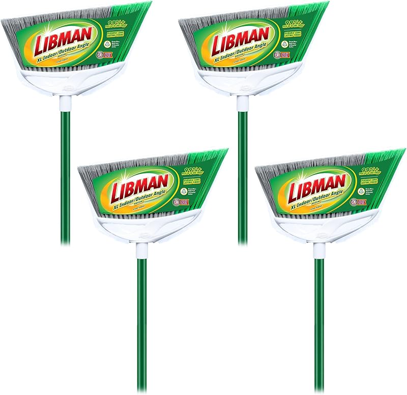 Libman XL Indoor/Outdoor Angle Broom, 4 Pack | Extra-large angle broom for indoor and outdoor sweeping.