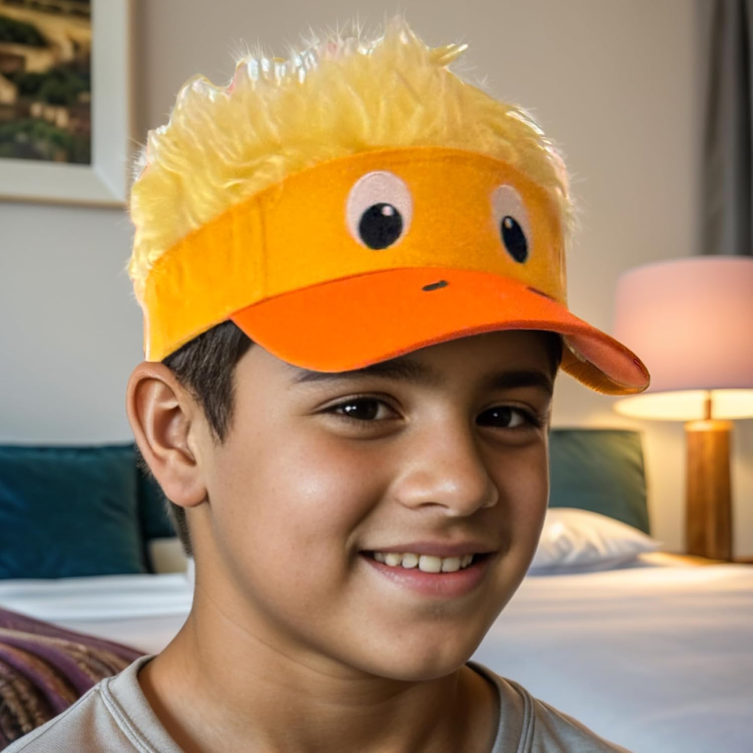 Popfizzy Funny Duck Hat with Wig, Spiked Hair Cap, Boys & Girls' Adjustable One Size Halloween Baseball Hat - Image 2