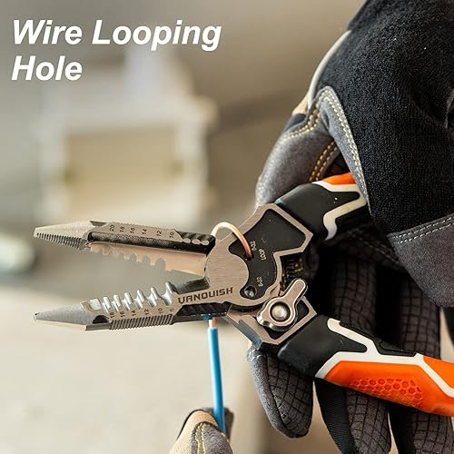 Miniatura 9 de VANQUISH Pelacables multifuncional 8 en 1, herramienta de corte de alambre (8-18 AWG sólido, 10-20 AWG trenzado), cortador de pernos, desbarbado,