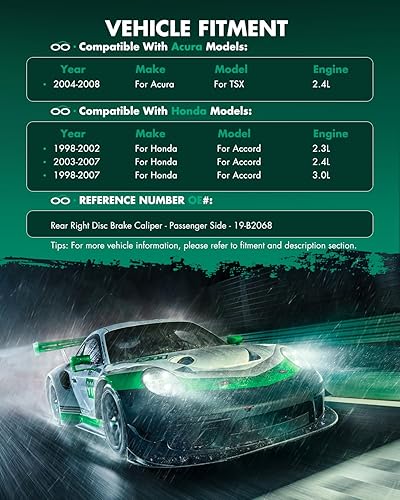 Miniatura 3 de SCITOO Pinza de freno trasera derecha con soporte 19-B2068 rojo compatible para Acura TSX 2004-2008 para Honda para Accord 1998-2007