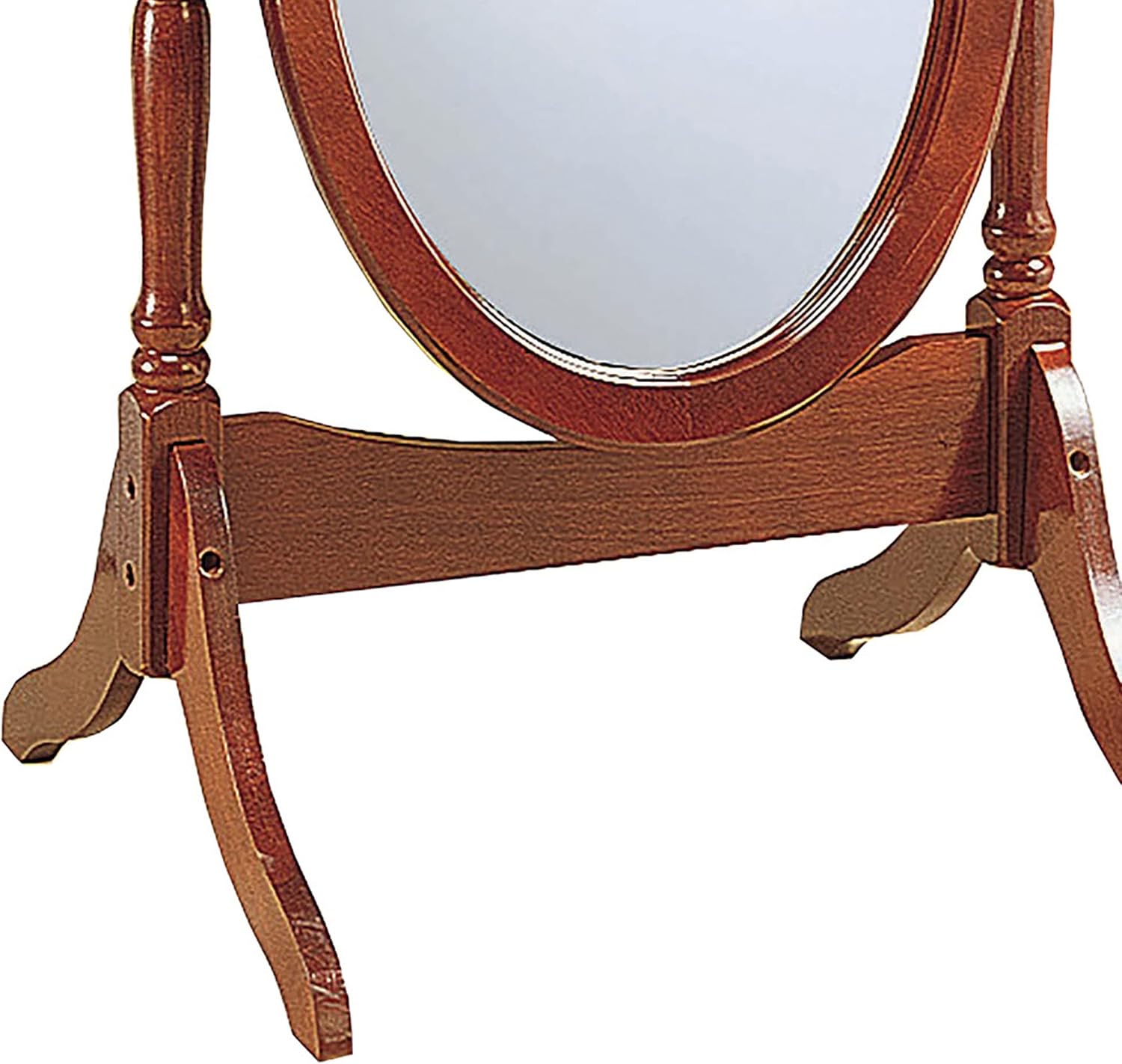 Benjara Standing Cheval Mirror with Oval Frame Turned Posts