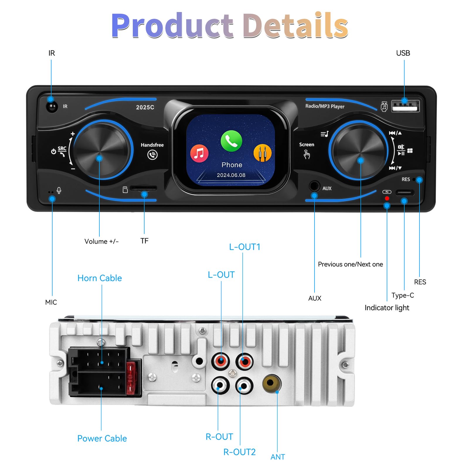 Inefala Autoradio 1 Din Bluetooth, Stereo Auto Bluetooth 1 DIN Radio con Schermo 2.17 Pollici FM Radio Auto Lettore MP3 Supporta USB/SD/Aux/SWC/Ricarica rapida