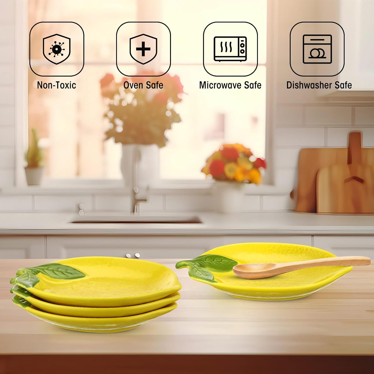 4 Pack Lemon Ceramic Spoon Rest for stove Top & kitchen Counter