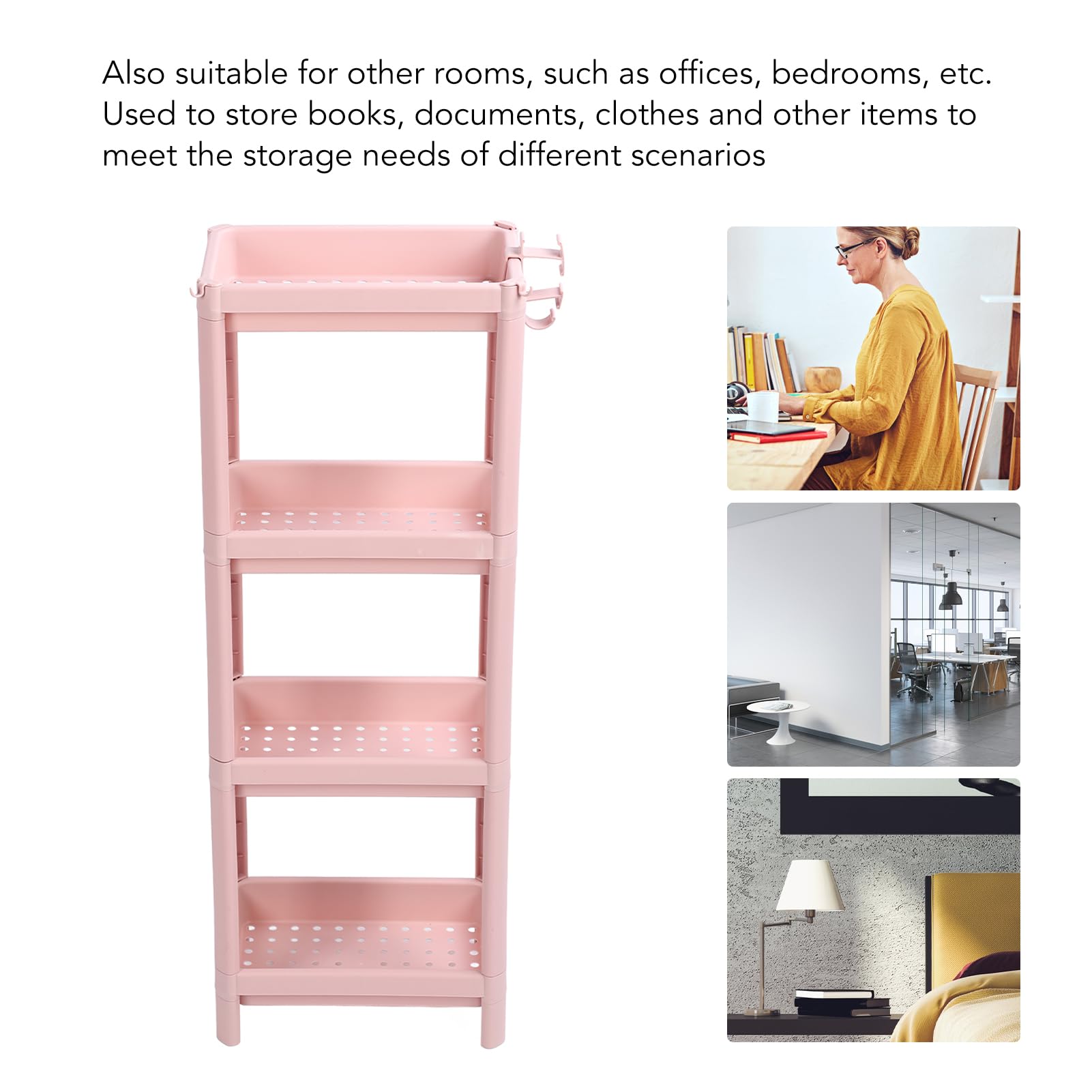 Estante de Almacenamiento de plástico de 3 Niveles, Estante de Almacenamiento de Piso de baño Rosa, Organizador de Estante de baño, Estante de pie Estable y Duradero de (Cuatro Capas)