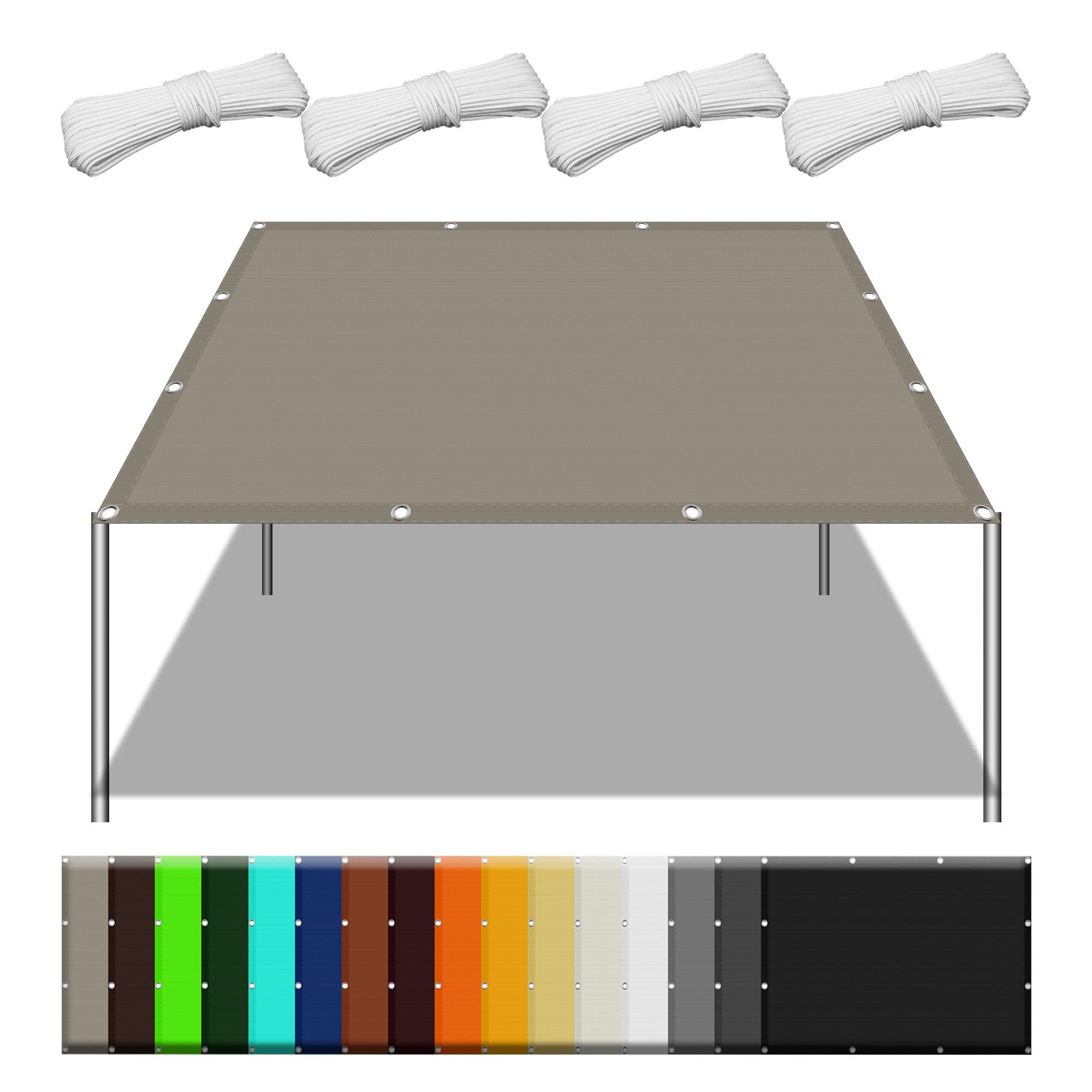 Voile d'ombrage 1.4x1.4m taupe avec oeillets et cordons pour jardin