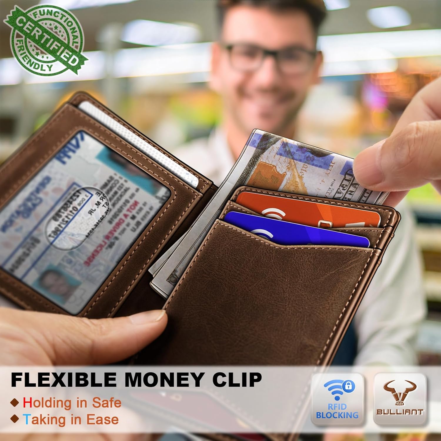 BULLIANT Men Wallet,Top Grain Leather Slim Wallet Magnetic Closure Simplifed Bill Folder RFID Blocking 11Cards - Image 7