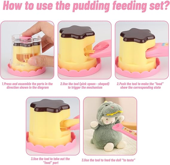 Pudding Snack Feeding Toy - Cute Kitchen Food Toy for Doll Accessories, Kids Pretend Role Play Toys for Girls Aged 3+