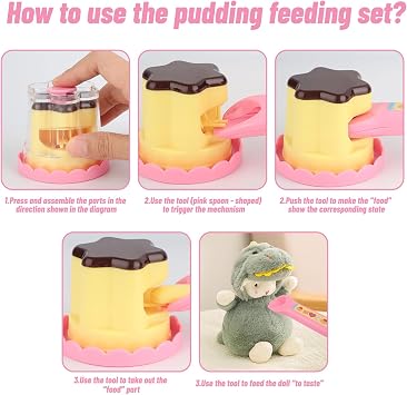 Pudding Snack Feeding Toy - Cute Kitchen Food Toy for Doll Accessories, Kids Pretend Role Play Toys for Girls Aged 3+