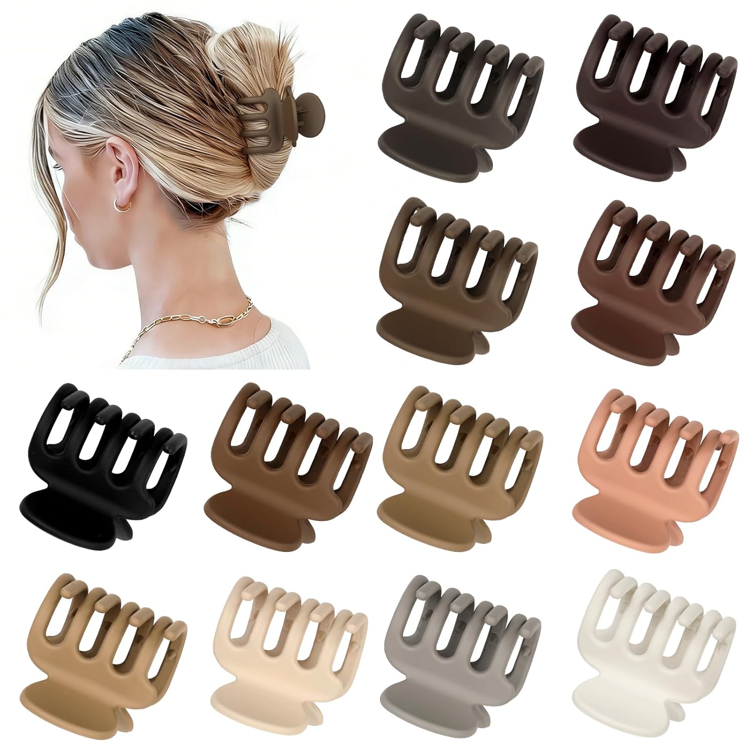 12Pcs Hair Clips for Women 1.8 Inch Small Claw Clips for Thin Hair Medium Hair Claw Clips for Thick Hair Accessories for Women Girls (Brown) - Image 2